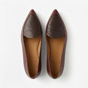 Everlane Women's Pointed Toe Leather Loafer Size 8.5 Burgundy Cap Toe Slip On